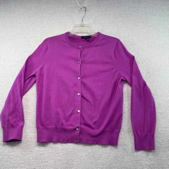 Lands' End Women's Fuchsia Cardigan M Medium Purple Button‎ Front Sweater - Picture 2 of 16